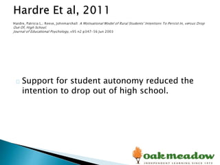 Support for student autonomy reduced the
intention to drop out of high school.
 