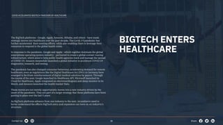 Contact Us: Share:38
BIGTECH ENTERS
HEALTHCARE
The BigTech platforms - Google, Apple, Amazon, Alibaba, and others - have m...