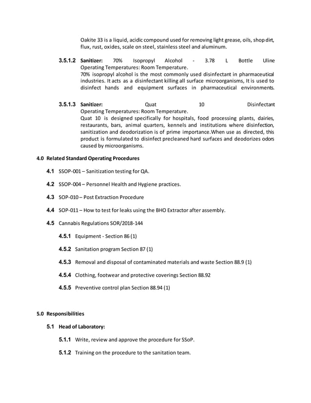 Sample of a Standard Operating Procedure (SOP) for Cleaning and