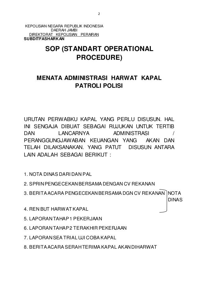 SOP Menata Administrasi Harwat Kapal Patroli Polisi 