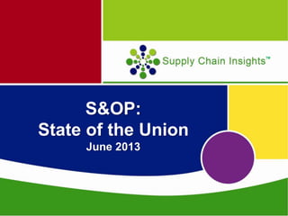 TM
S&OP:
State of the Union
June 2013
 