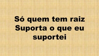 Só quem tem raiz
Suporta o que eu
suportei
 
