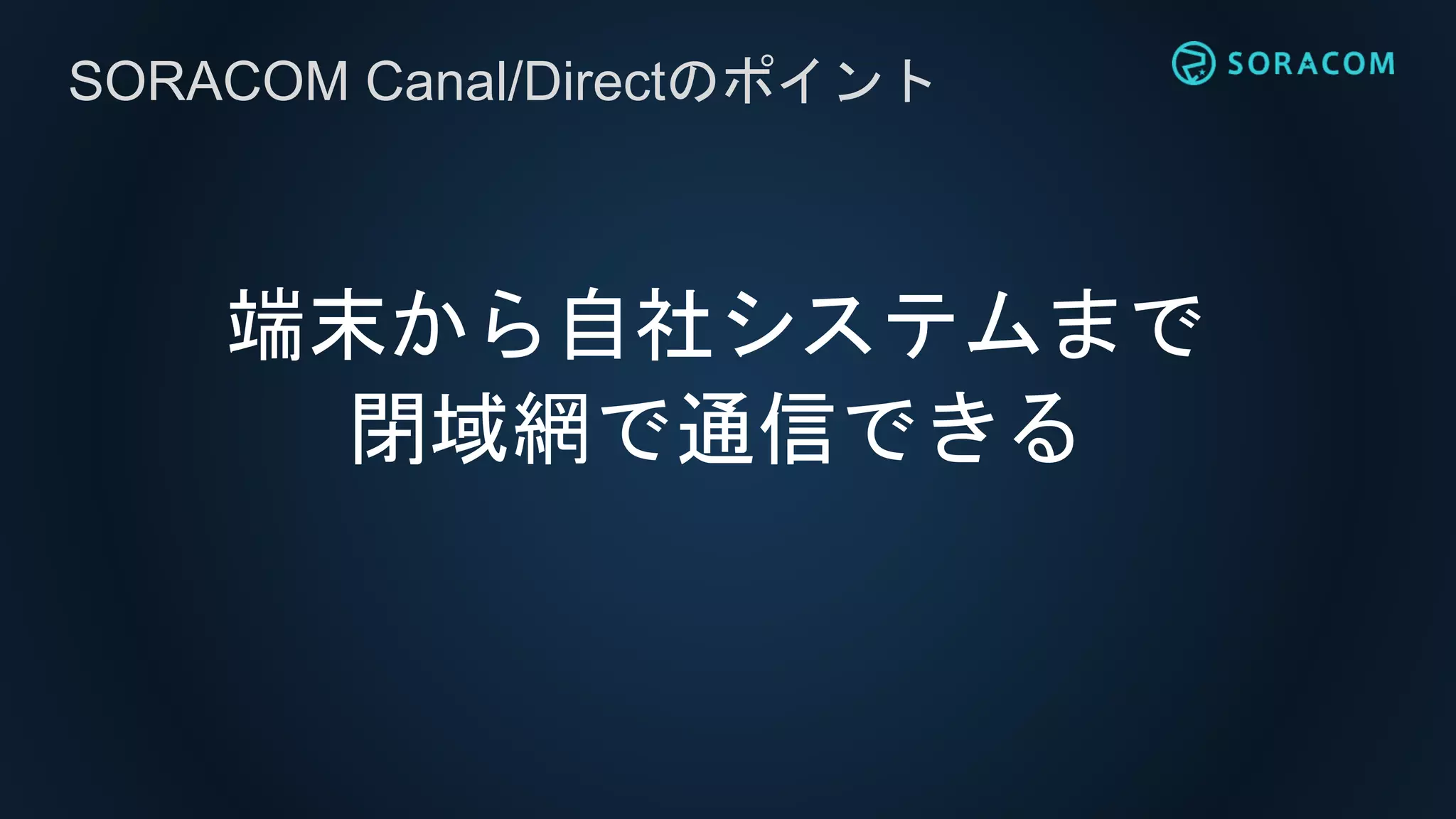 端末から自社システムまで
閉域網で通信できる
SORACOM Canal/Directのポイント
 
