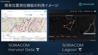#soracomug
簡易位置測位機能の利用イメージ
SORACOM
Harvest Data
SORACOM
Lagoon
※ SORACOM LTE-M Button for Enterprise / Plus で対応
 