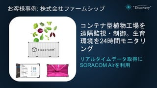 お客様事例: 株式会社ファームシップ
リアルタイムデータ取得に
SORACOM Airを利用
コンテナ型植物工場を
遠隔監視・制御。生育
環境を24時間モニタリ
ング
 