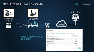SORACOM Air for LoRaWAN
インターネット
LoRaWAN
ゲートウェイ
LoRaWAN
デバイス
Webコンソールから
購入可能に
 