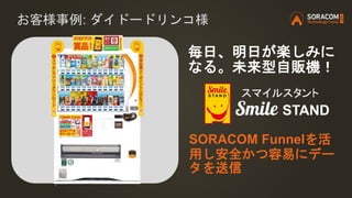 お客様事例: ダイドードリンコ様
SORACOM Funnelを活
用し安全かつ容易にデー
タを送信
毎日、明日が楽しみに
なる。未来型自販機！
 