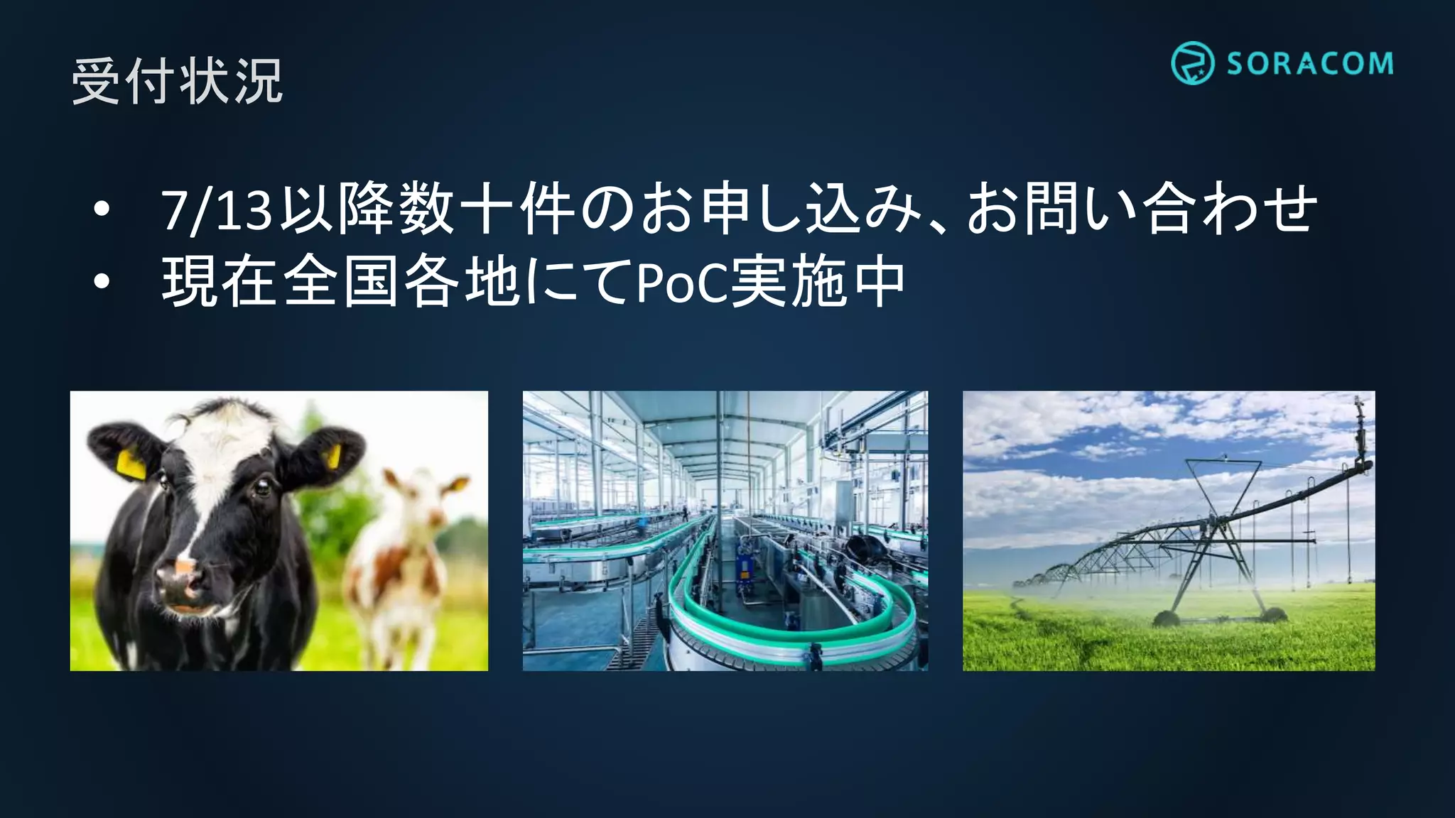 受付状況
• 7/13以降数十件のお申し込み、お問い合わせ
• 現在全国各地にてPoC実施中
 
