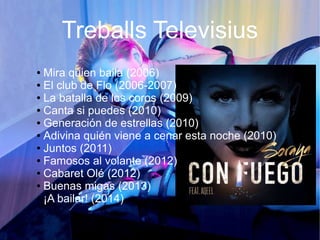 Treballs Televisius
● Mira quien baila (2006)
● El club de Flo (2006-2007)
● La batalla de los coros (2009)
● Canta si puedes (2010)
● Generación de estrellas (2010)
● Adivina quién viene a cenar esta noche (2010)
● Juntos (2011)
● Famosos al volante (2012)
● Cabaret Olé (2012)
● Buenas migas (2013)
● ¡A bailar! (2014)
 