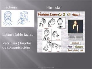 Tadoma Bimodal Lectura labio facial. escritura ( tarjetas de comunicación ) www.sordoceguera.org 