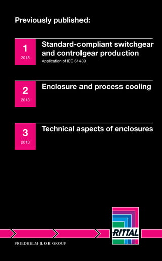 Previously published:
1
2013
2
2013
3
2013
Standard-compliant switchgear
and controlgear production
Application of IEC 61439
Enclosure and process cooling
Technical aspects of enclosures
 