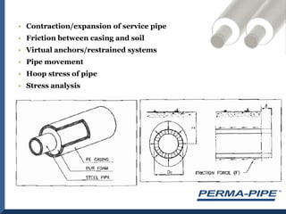 Contraction/expansion of service pipeFriction between casing and soilVirtual anchors/restrained systemsPipe movementHoop stress of pipeStress analysis