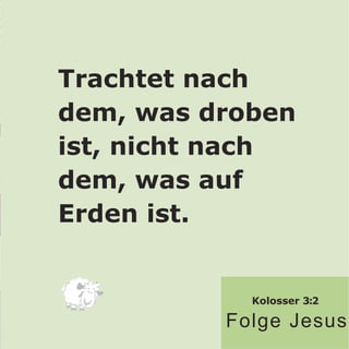 Trachtet nach
dem, was droben
ist, nicht nach
dem, was auf
Erden ist.
Kolosser 3:2
Folge Jesus
 