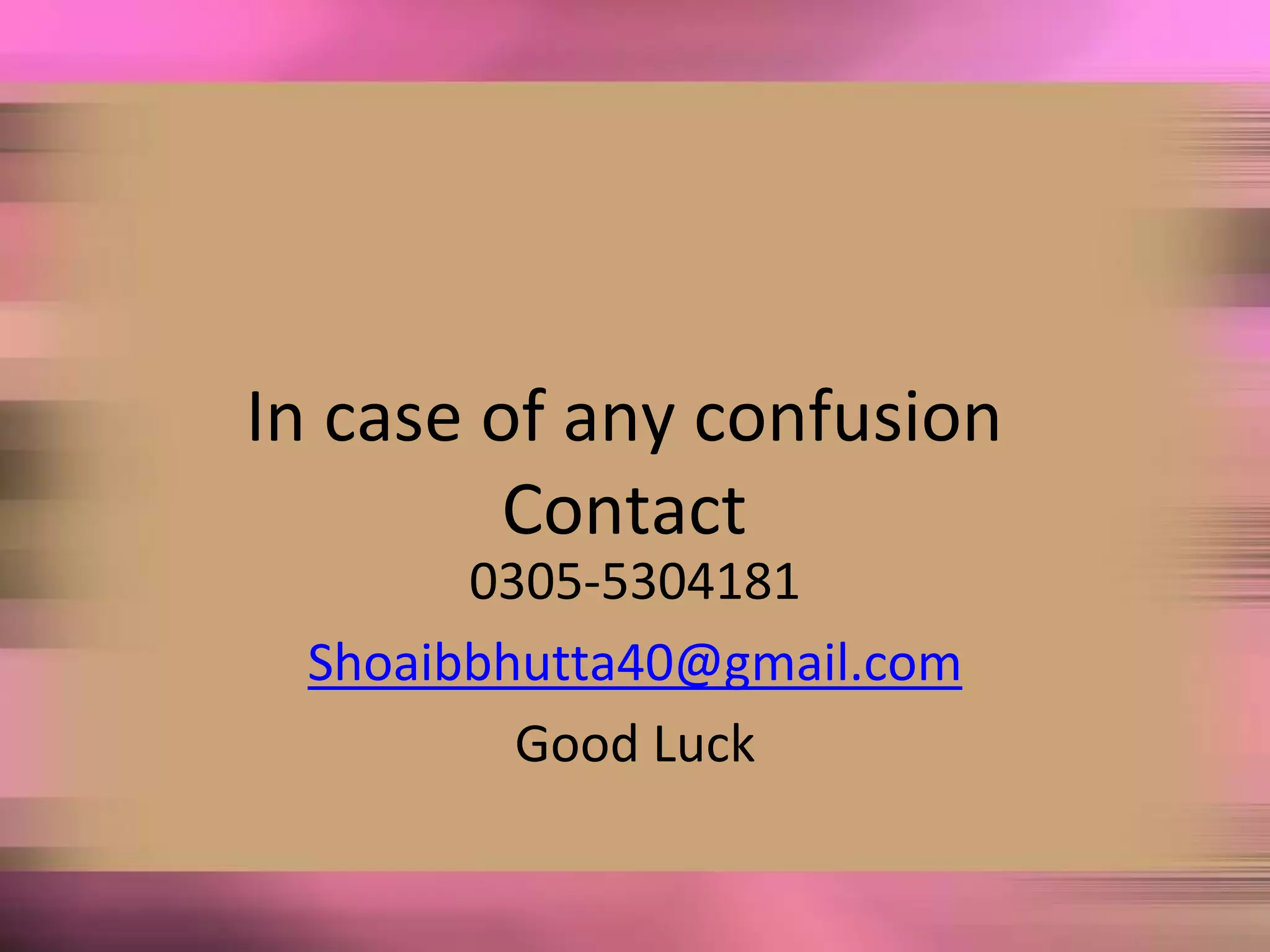 In case of any confusion
Contact
0305-5304181
Shoaibbhutta40@gmail.com
Good Luck
 