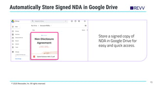 Store a signed copy of
NDA in Google Drive for
easy and quick access.
15
Automatically Store Signed NDA in Google Drive
© ...