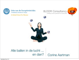 Alle ballen in de lucht ...
en dan?
BLOOM Consultancy
unfolding human potential for social profit
Corine Aartman
maandag 24 juni 13
 