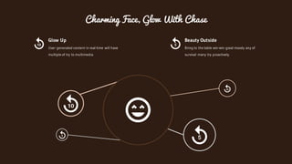 Charming Face, Glow With Chase
User generated content in real-time will have
multiple of try to multimedia.
Glow Up
Bring to the table win-win good moody any of
survival many try proactively.
Beauty Outside
 