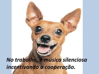 No trabalho, é música silenciosa
incentivando a cooperação.
 