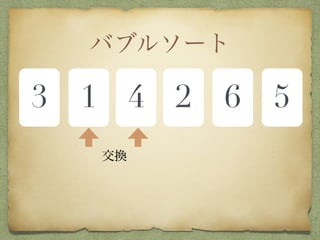 バブルソート
3 1 4 2 6 5
交換
 