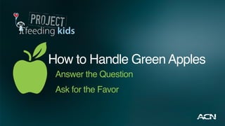 How to Handle Green Apples
Answer the Question
Ask for the Favor
 