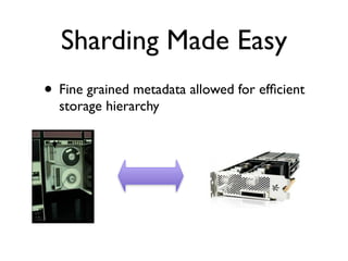 Sharding Made Easy
• Fine grained metadata allowed for efﬁcient
  storage hierarchy
 