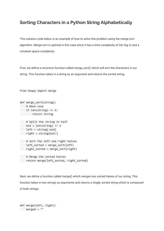 Sort Characters in a Python String Alphabetically | PDF