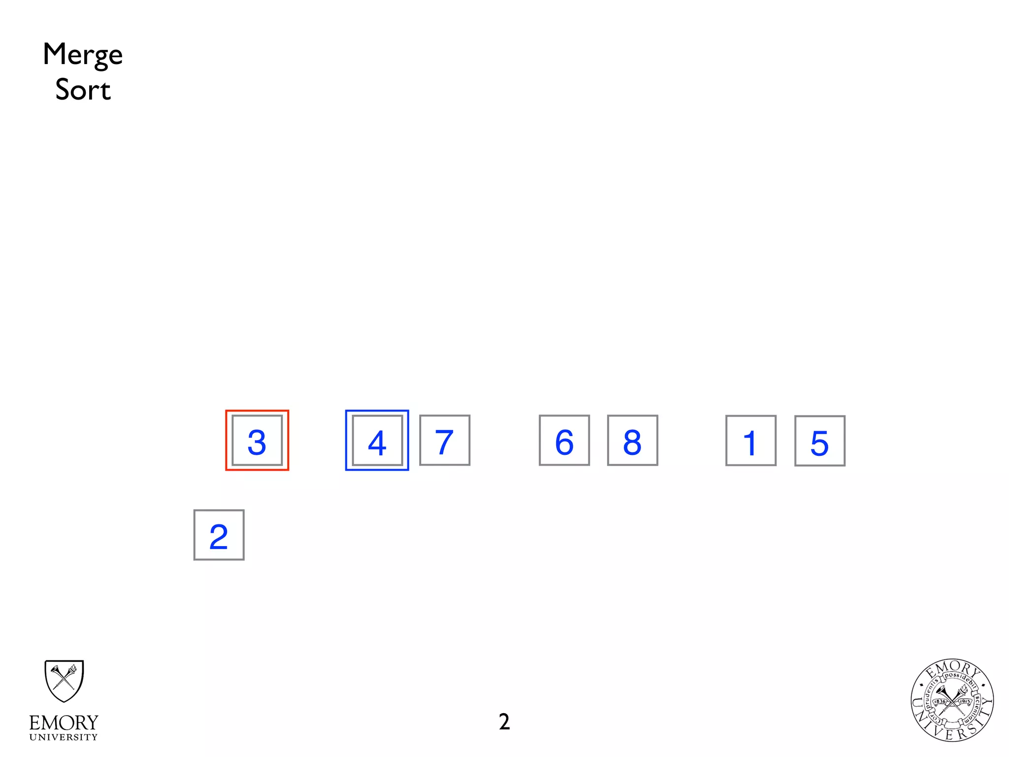 2
3
2
74 6 8 1 5
Merge
Sort
 