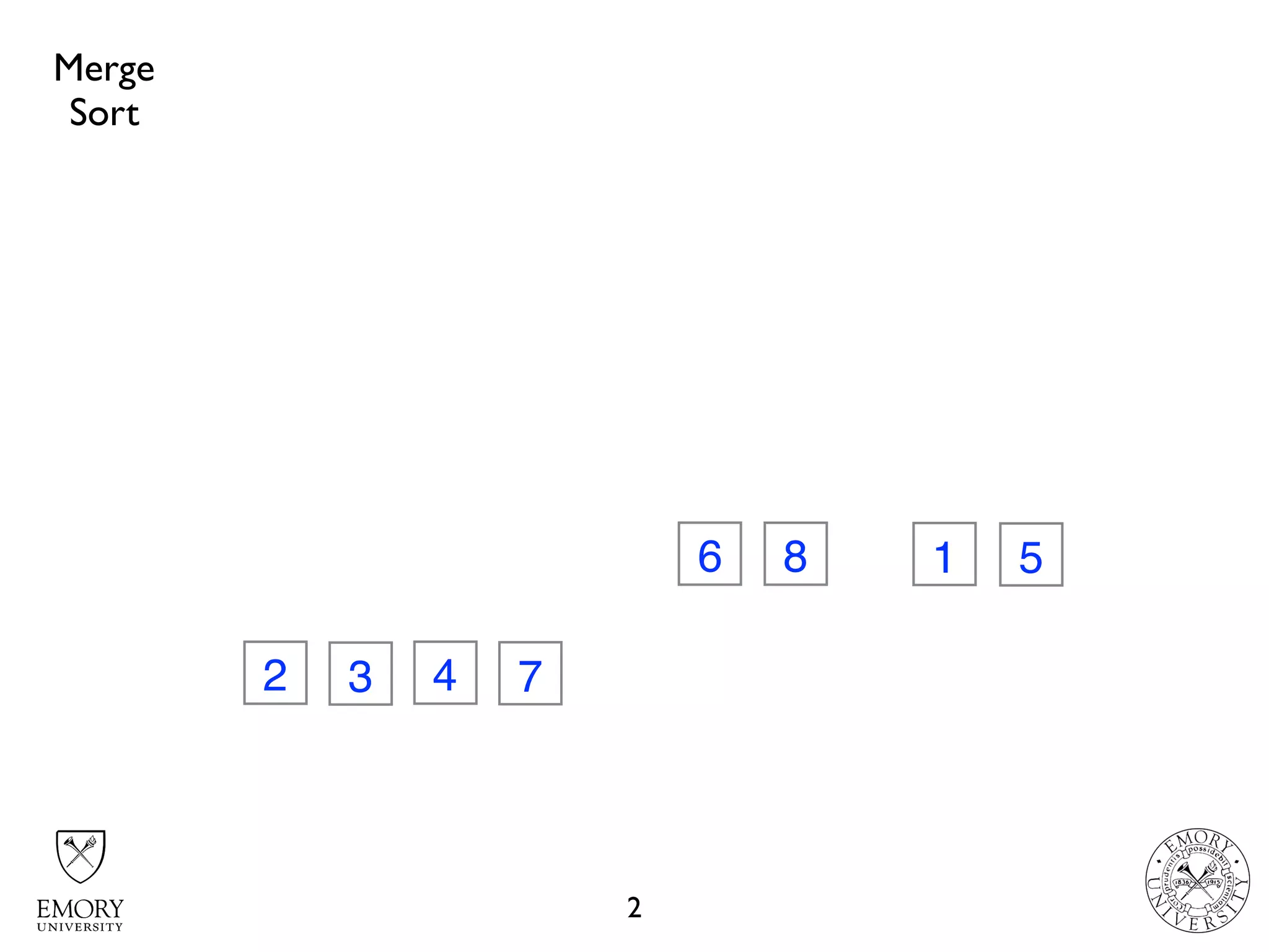 2
32 74
6 8 1 5
Merge
Sort
 
