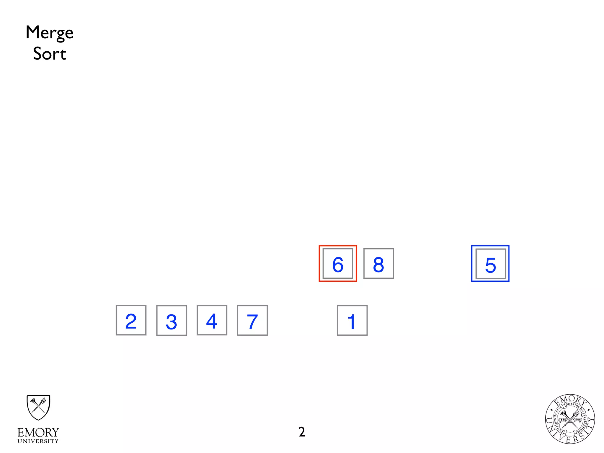2
32 74
6 8
1
5
Merge
Sort
 
