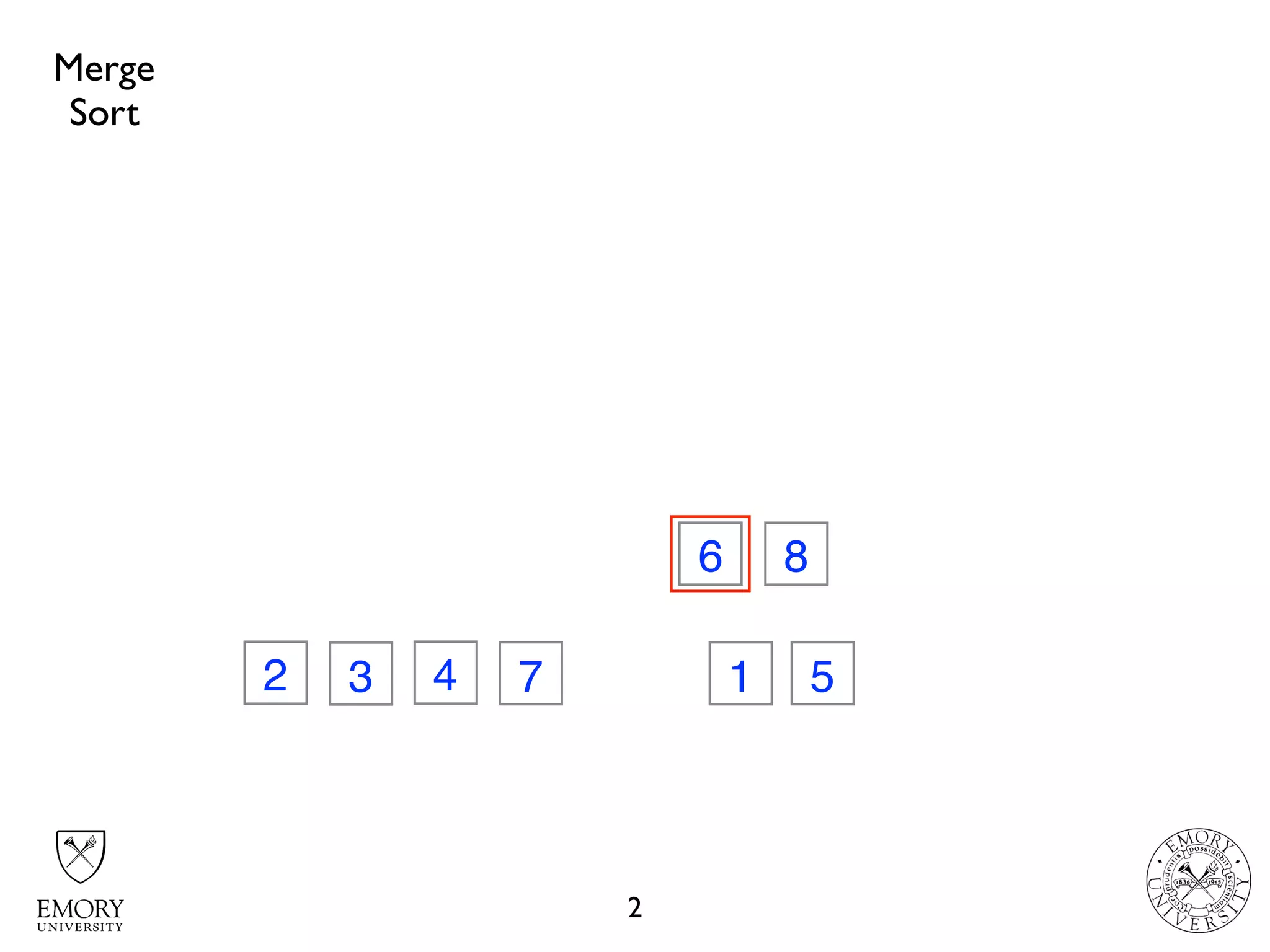2
32 74
6 8
1 5
Merge
Sort
 