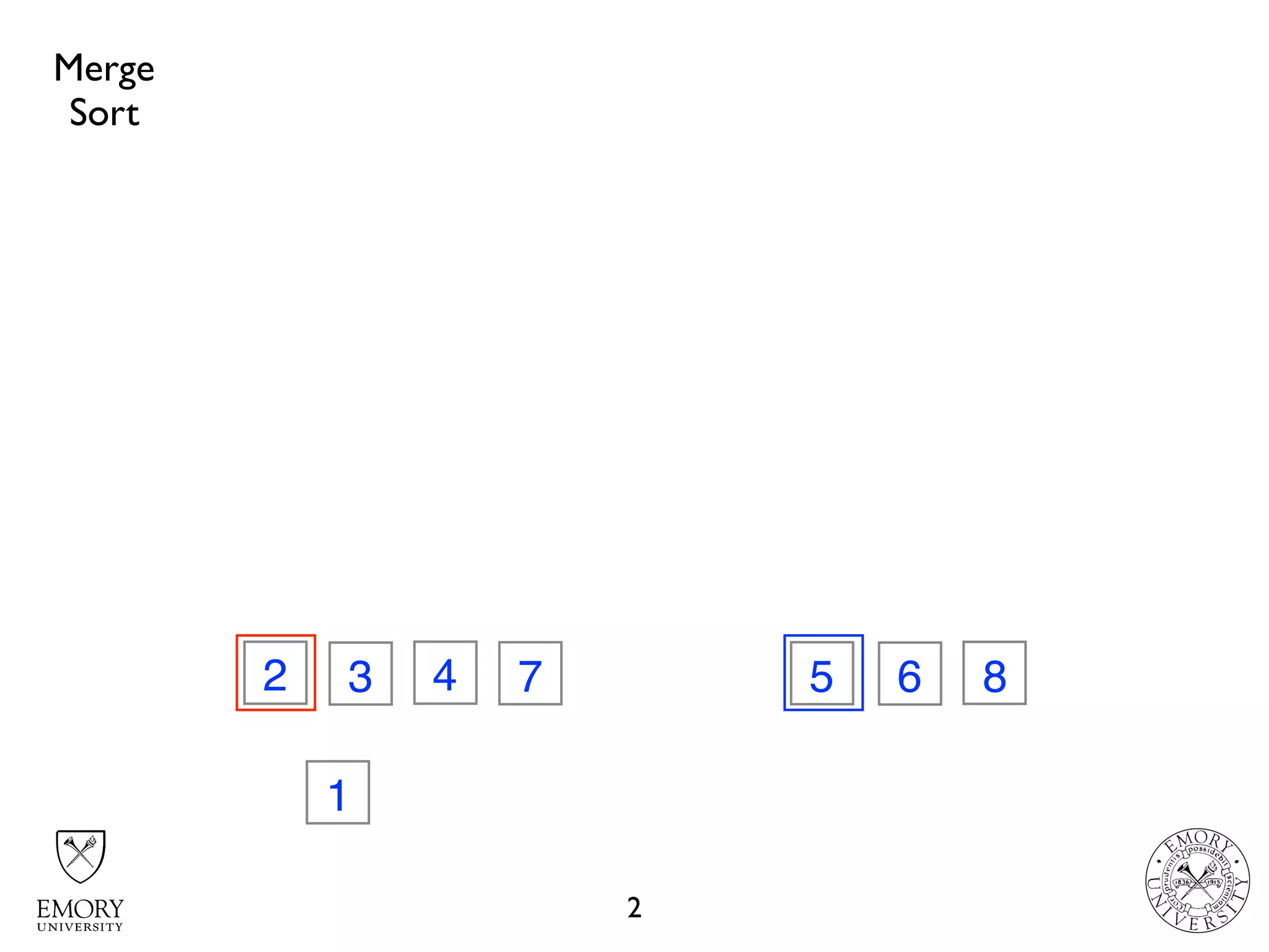 2
32 74 6 8
1
5
Merge
Sort
 