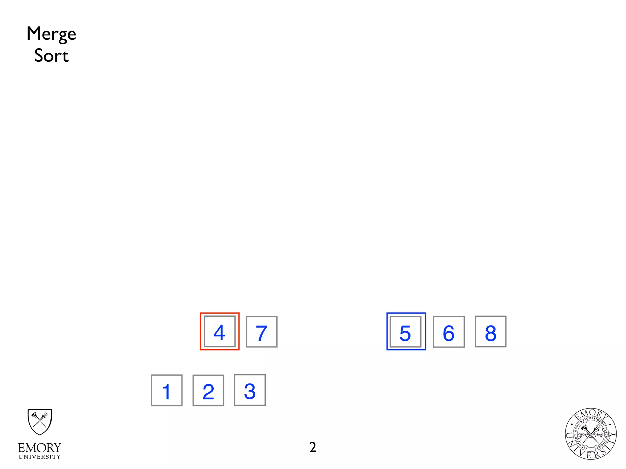 2
32
74 6 8
1
5
Merge
Sort
 