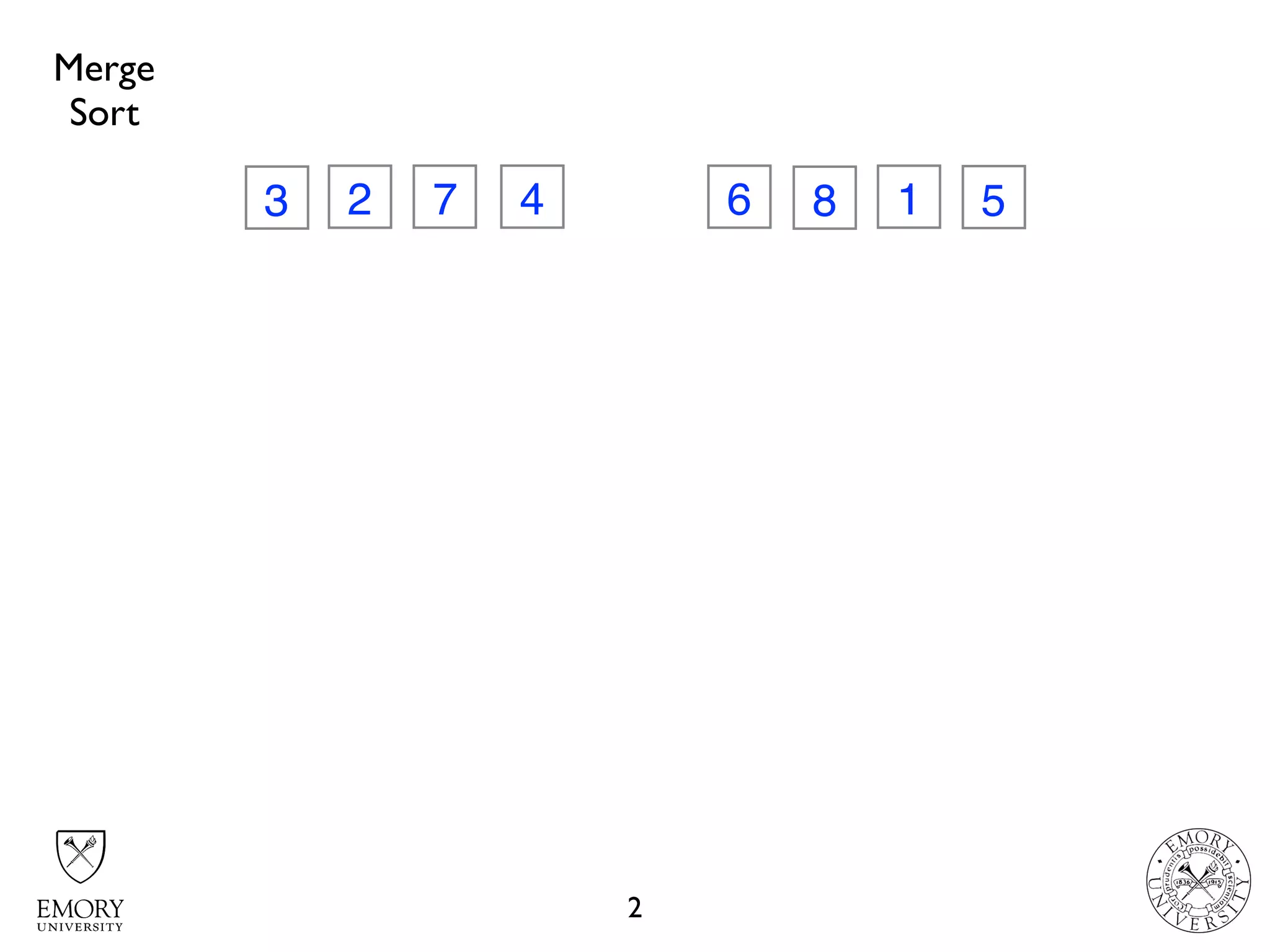 2
3 2 7 4 6 8 1 5
Merge
Sort
 