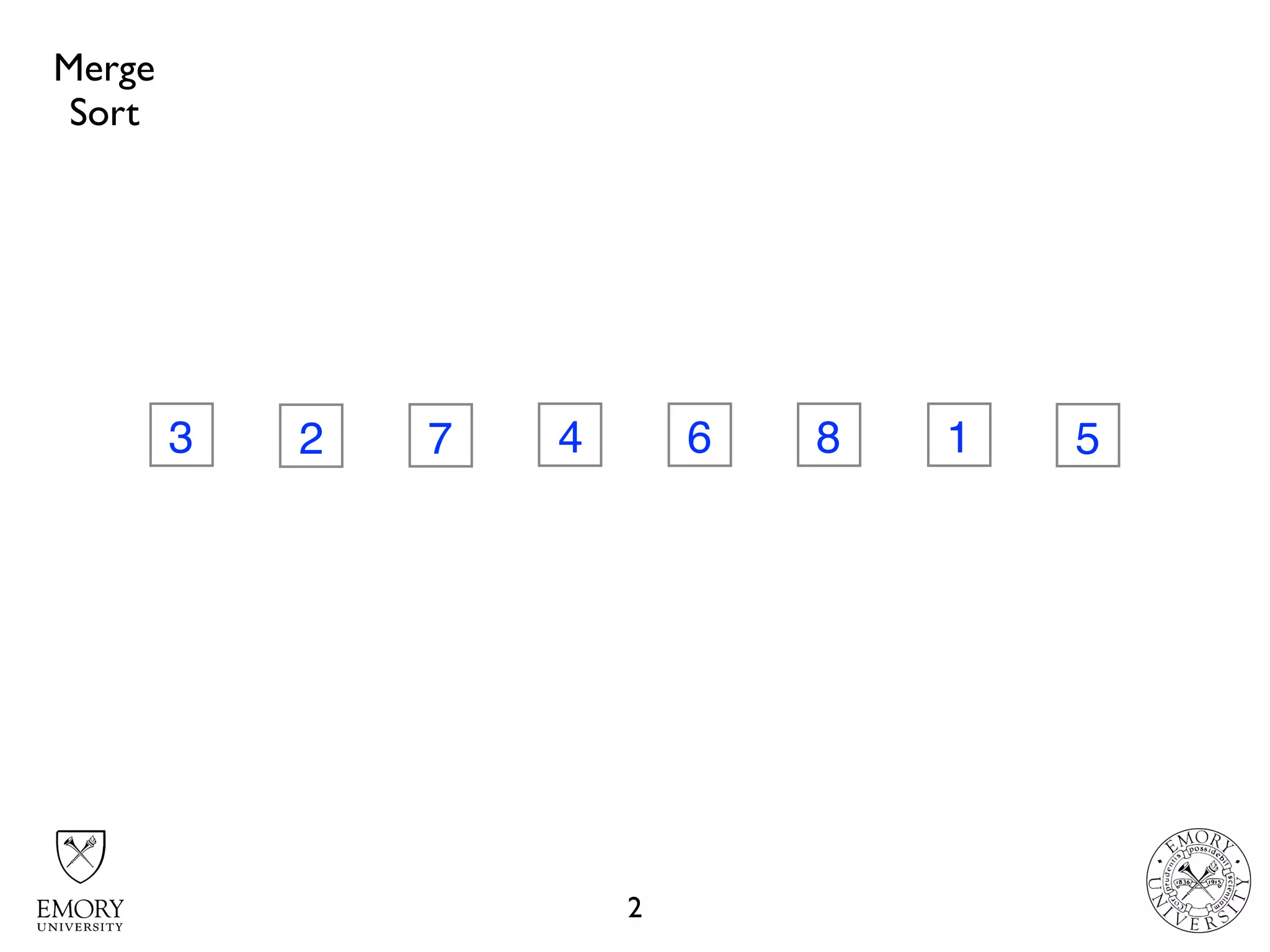 2
3 2 7 4 6 8 1 5
Merge
Sort
 