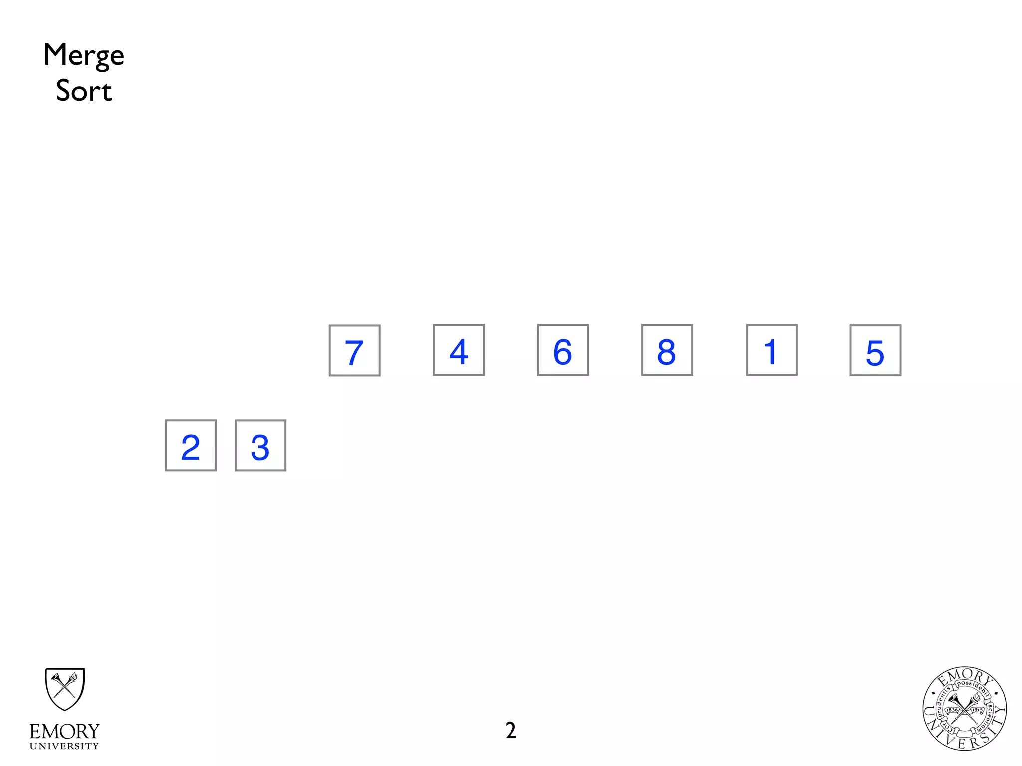 2
32
7 4 6 8 1 5
Merge
Sort
 