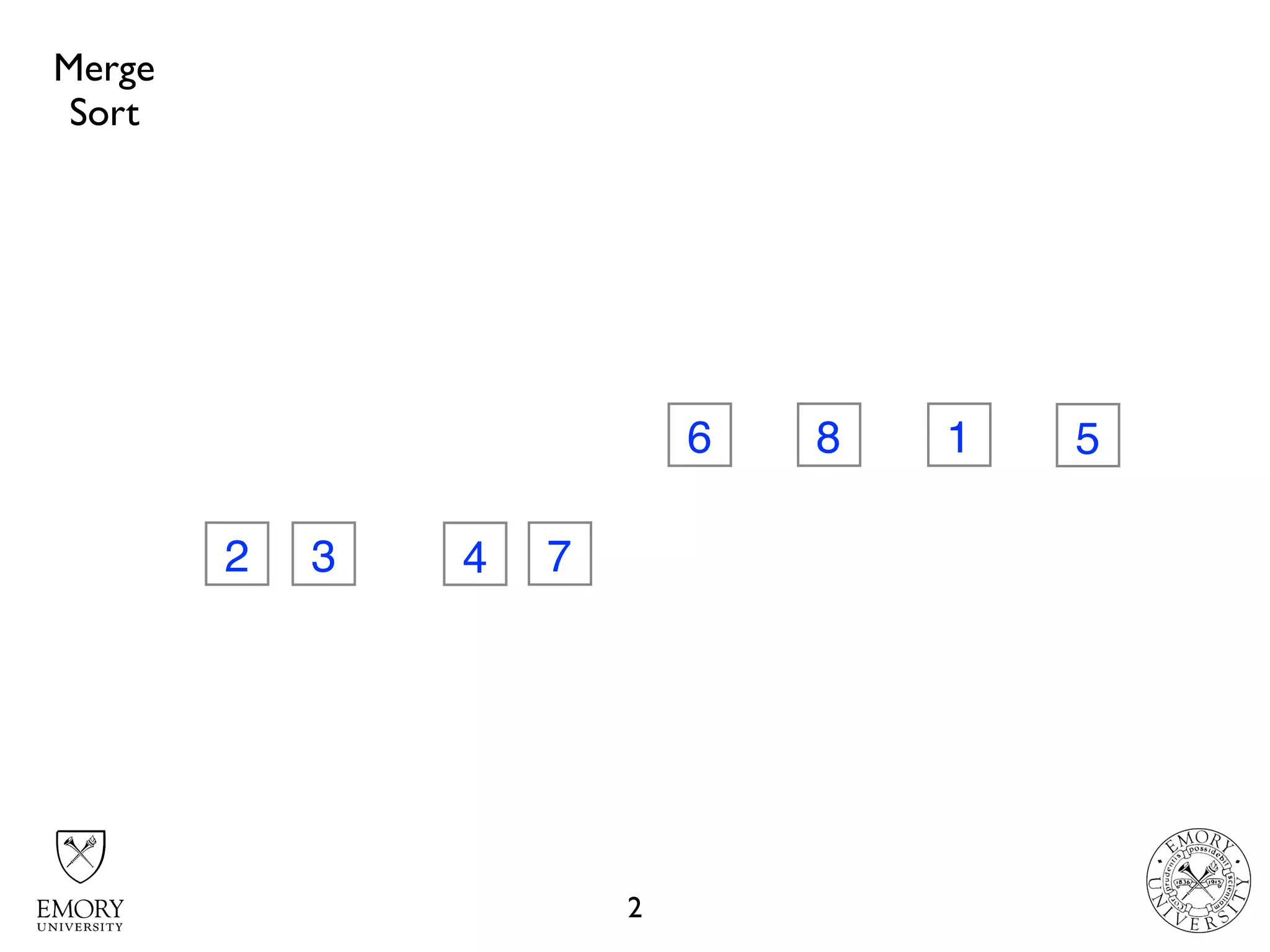 2
32 74
6 8 1 5
Merge
Sort
 