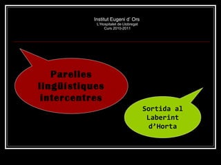 Institut Eugeni d’ Ors   L’Hospitalet de Llobregat Curs 2010-2011 Parelles lingüístiques intercentres Sortida al Laberint d’Horta 