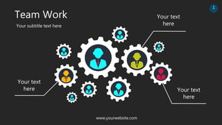 Team Work
Your subtitle text here
Your text
here
Your text
here
Your text
here
www.yourwebsite.com
1
 