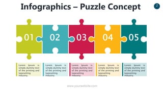 www.yourwebsite.com
2
Infographics – Puzzle Concept
01 02 03 04 05
Lorem Ipsum is
simply dummy text
of the printing and
typesetting
industry.
Lorem Ipsum is
simply dummy text
of the printing and
typesetting
industry.
Lorem Ipsum is
simply dummy text
of the printing and
typesetting
industry.
Lorem Ipsum is
simply dummy text
of the printing and
typesetting
industry.
Lorem Ipsum is
simply dummy text
of the printing and
typesetting
industry.
 