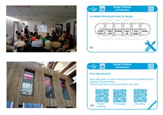 51ideo + Pays de Loire 16-18 juillet
Design Thinking
Introduction
Concept central : le storytelling
Le design thinking est narré de façon expérientielle.
En dehors des quelques besoins de base, les usagers ne veulent
pas des produits ou des services, ils veulent des expériences qui
font appel à l’émotion.
Le design thinking s’exprime en racontant ces expériences. C’est sa
vision du storytelling.
5/8
Design Thinking
Introduction
Le design thinking comme un processus :
6/8
 