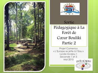 Sortie
Pédagogique à La
Forêt de
Cœur Bouliki
Partie 2
Projet Comenius
« L’Europe se jette à l’Eau »
Lycée Acajou 1
Seconde 1 et 3
Mai 2015
 