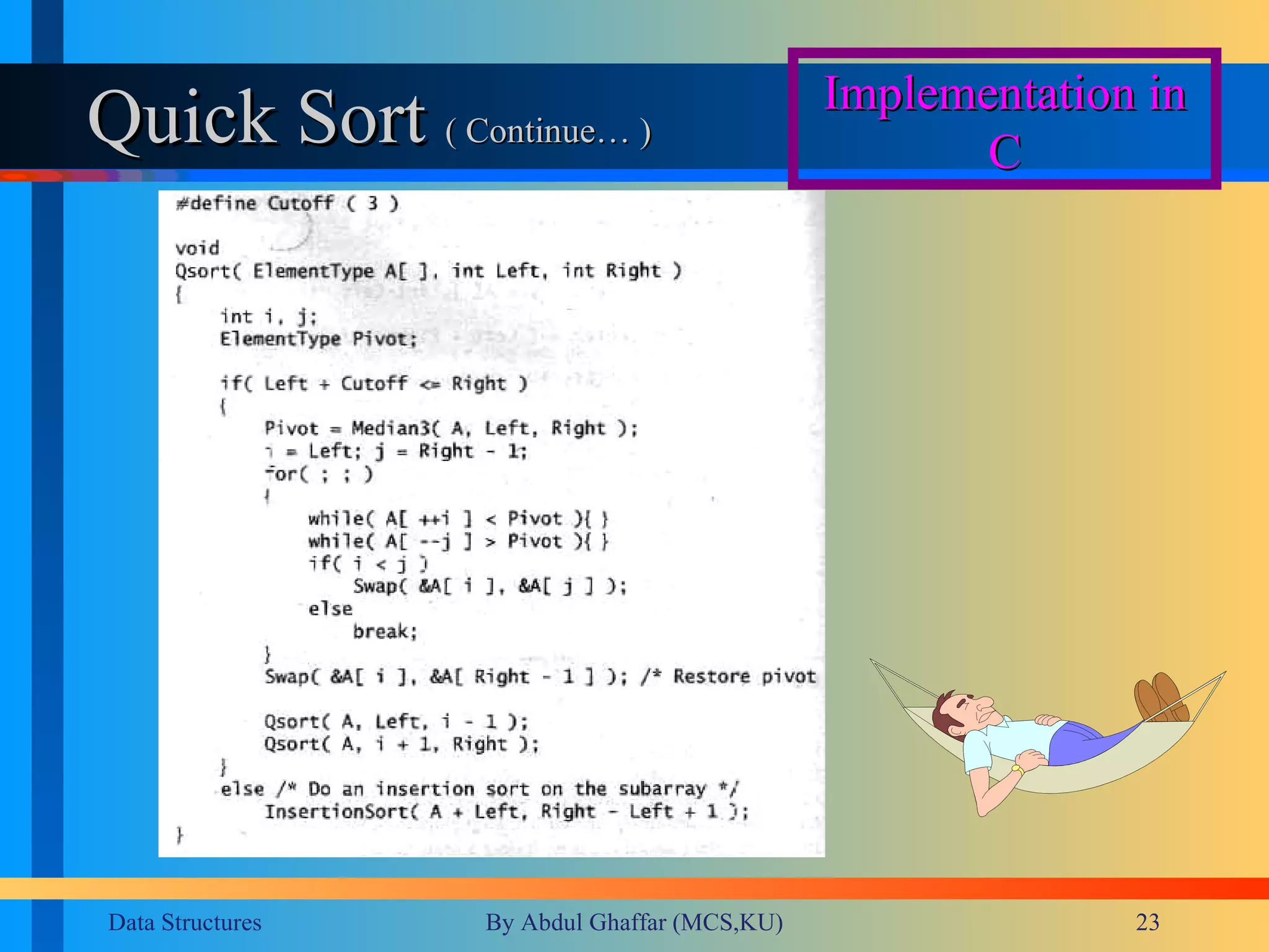 Quick Sort  ( Continue… ) Implementation in C 