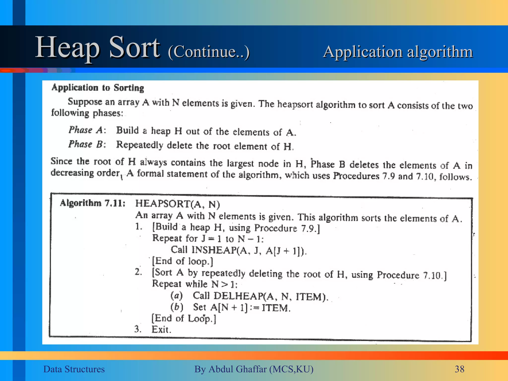 Heap Sort  (Continue..)    Application algorithm 
