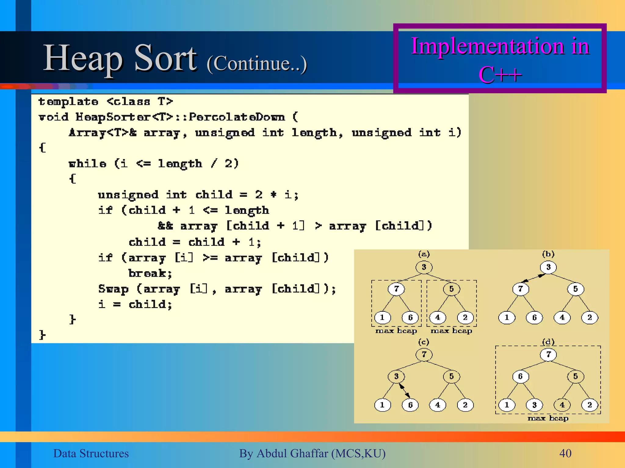 Heap Sort  (Continue..)  Implementation in C++ 