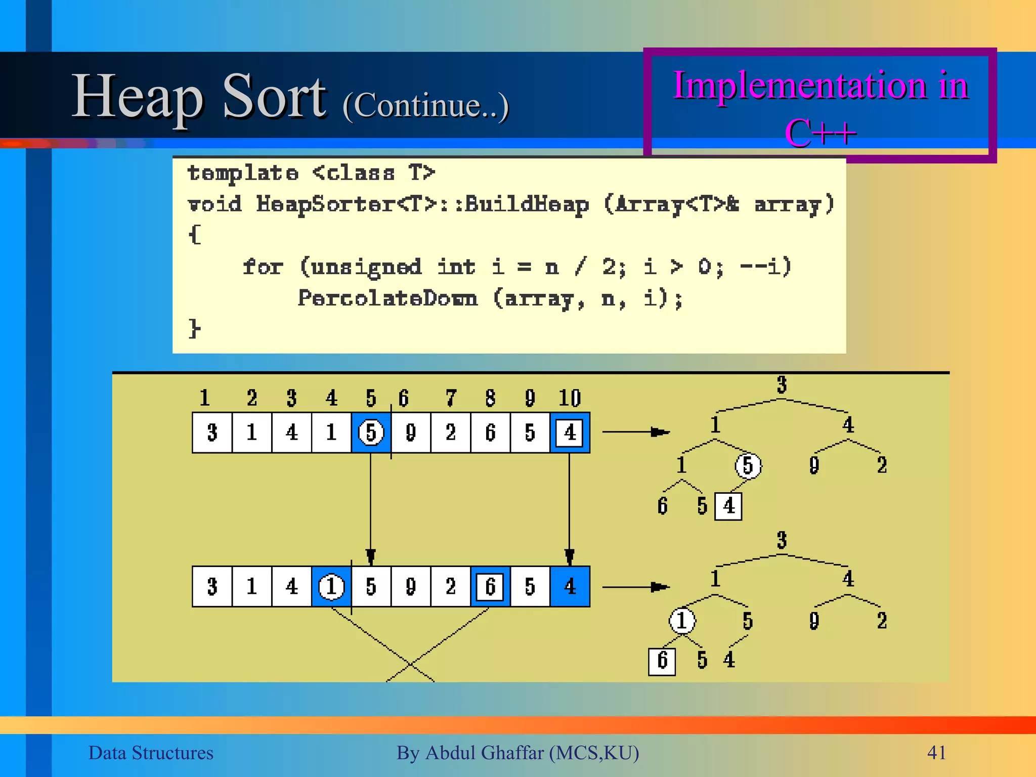 Heap Sort  (Continue..)  Implementation in C++ 