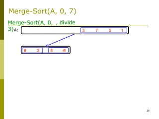 25
6 2 8 4
3 7 5 1
6 2 8 4
Merge-Sort(A, 0,
3)
, divide
A:
Merge-Sort(A, 0, 7)
 