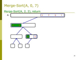 35
3 7 5 1
4
2 6
8
Merge-Sort(A, 2, 2), return
A:
Merge-Sort(A, 0, 7)
 