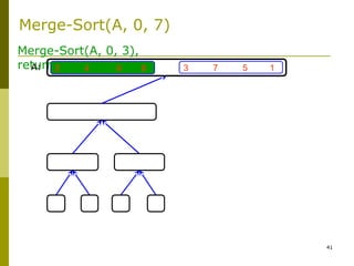 41
3 7 5 12 4 6 8
Merge-Sort(A, 0, 3),
returnA:
Merge-Sort(A, 0, 7)
 