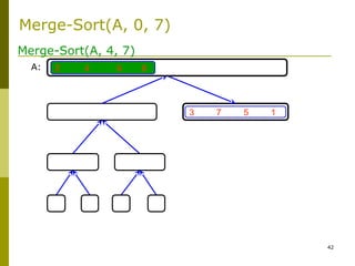 42
3 7 5 1
2 4 6 8
Merge-Sort(A, 4, 7)
A:
Merge-Sort(A, 0, 7)
 