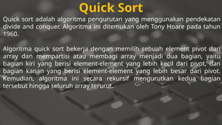 Materi pemrograman dasar C tentang sorting | PPTX